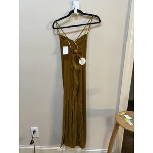 $426 Staud Women's Brown Bellamy Lace-Up Back Velvet Midi Dress Size Small thumbnail 7