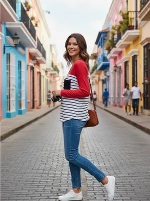 Zenana Outfitters Red Raglan Sleeve Striped Long-Sleeve Top with Black Pocket thumbnail 2