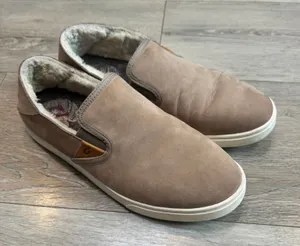 Olukai Pehuea Heu Tan Leather Shearling Lined‎ Slip On Sneakers Womens Size 9 thumbnail 1