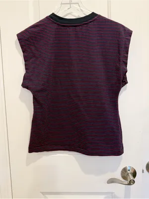 PISTOLA Marina Wide Shoulder Muscle‎ Tee Mariner’s Stripe Navy Blue and Red XS thumbnail 4