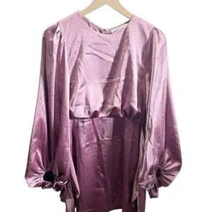 Petal and Pup Emillia Purple Puff Sleeve Satin Mini‎ Dress 6 NWT thumbnail 2
