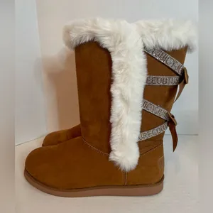 Juicy Couture Kaori Boots Faux Suede Fur Lined Tan/Chestnut Size 9. Ribbons Bows thumbnail 7