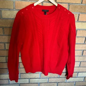 NWT J. Crew Perfect Cable Wool Crewneck Sweater Red/Orange #E5683 Womens Size XL thumbnail 1