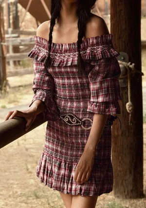 Pilcro Smocked Plaid Mini Dress, Size L thumbnail 3