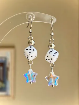 Handmade dice & star grunge funky y2k style dangle earrings 🎲⭐️ thumbnail 1