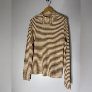 J Crew Factory‎ S Striped Mockneck Pullover Sweater Ivory Camel Stripe CC693 thumbnail 3