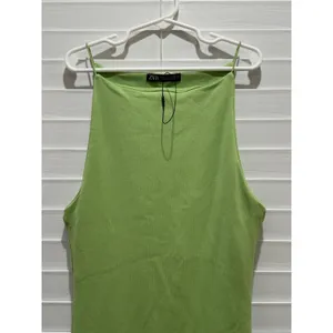 Zara Maxi Dress Sz S Chartreuse Green Spaghetti Strap Square Neck Bodycon Beachy thumbnail 2