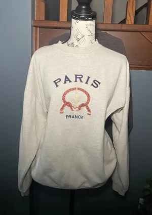 Vintage Energy Paris France‎ Embroidered Crewneck Sweatshirt Oatmeal Large thumbnail 1