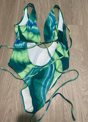 Green & Teal Swirl One-Piece Swimsuit thumbnail 1
