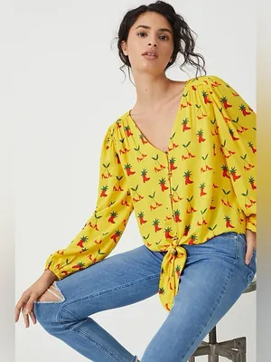 Anthropologie x Kendra‎ Dandy Strawberry and Cherry Print Knot Front Top Size 8 thumbnail 10
