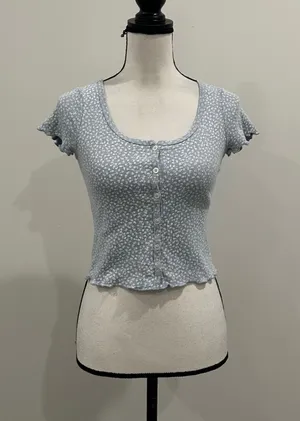 John Galt Cropped Button Down Baby Tee thumbnail 1