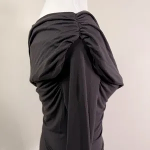Agolde Kira Bodysuit Black Brown Ruched One Shoulder Long Sleeve Modal Top XS thumbnail 6
