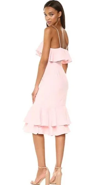 Likely 499  revolve pink ruffle midi dress thumbnail 2
