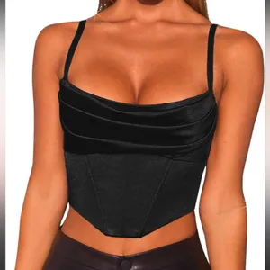 Lovesome Black Satin Spaghetti Strap Bustier Cowl Crop Top Size Medium thumbnail 1