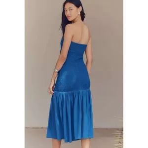 Anthropologie NWT Celadine Strapless‎ Popcorn Midi Dress Smocked Blue Size Small thumbnail 2