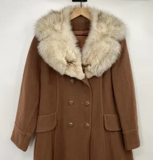 Vintage Wool Princess Coat Rabbit Fur Collar Union Made USA Brown Medium Large thumbnail 4
