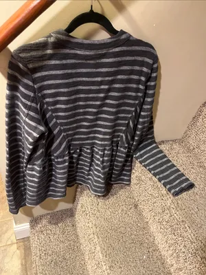 Free People Charcoal & Light Gray Striped Zip Peplum Jacket thumbnail 3