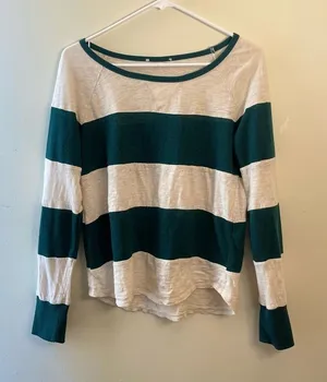 Green and White Striped Woman's Long‎ Sleeved Size Small Top thumbnail 1