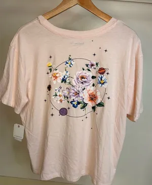 Rebellious One NWT Floral and planets Graphic Tee sz lg thumbnail 1