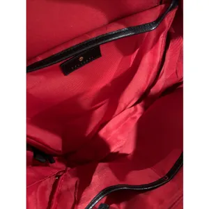 Travanti Black Nylon‎ Pebbled Faux Leather Backpack Gold Hardware Red Lining thumbnail 4