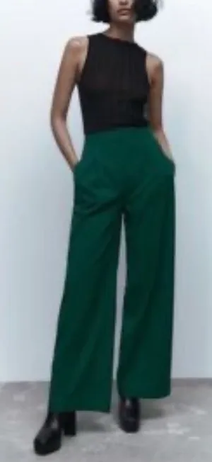 Zara Hunter Green Straight Leg Trousers Size XS thumbnail 1