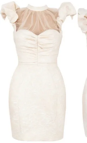 House of CB 'Cherelle' Ivory Jacquard Puff Sleeve Dress size Large NWOT‎ thumbnail 1