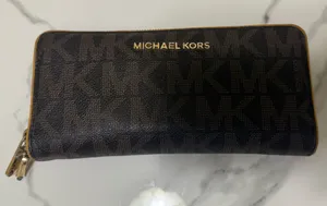 Michael Kors Brown and Gold Zip Wallet with MK Pull thumbnail 1