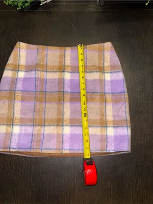 Skies Are Blue Lavender Plaid Mini Skirt with Tan and Cream Accents thumbnail 4