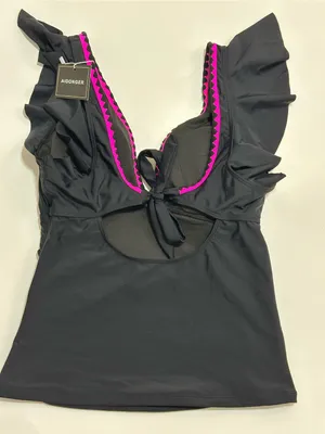 Black Tankini with Pink Trim V-Neck Swim Top thumbnail 2