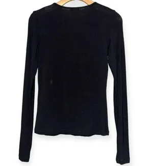 Velvet Women’s Size M Black Pintuck Front Rayon Wool Blend Long Sleeve T-Shirt thumbnail 4