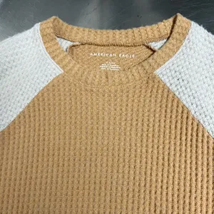 American Eagle Tan and Ivory Long Sleeve Waffle Knit Top - Size Small - VGUC thumbnail 3