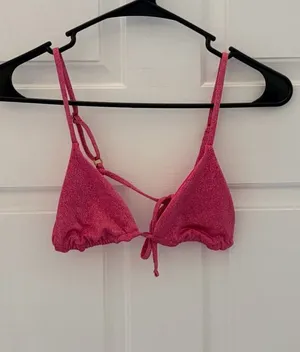 Pink Textured Triangle Bralette with Front Tie thumbnail 1