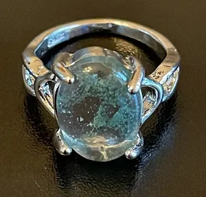 Greenish opal S925 silver ring size 5.25 thumbnail 1
