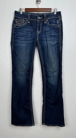 Rock Revival Debbie Bootcut Jeans Dark Wash Embroidered‎ Flap Pocket Size 30 thumbnail 1