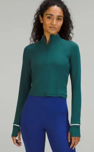 Lululemon Its Rulu Run Cropped Half Zip Long Sleeve Top in Green Jasper 8 $118 thumbnail 1