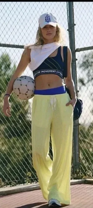 Free People Movement Overtime Mesh Pants Yellow Wide‎ Leg Sz L. Z thumbnail 1