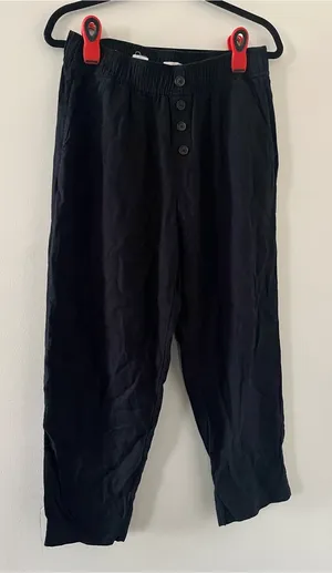Loft Black Linen Blend High Rise Straight Leg Pants Medium Coastal Minimalist thumbnail 1