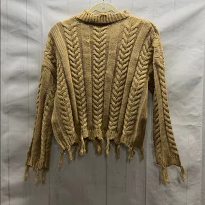 Altar'd State NWT Tan Fringed Cable Knit Sweater thumbnail 4