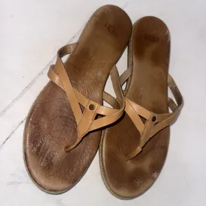 UGG Women's Brown Leather Espadrille Boho Annice Flat Thong Sandals Women's 8 thumbnail 2