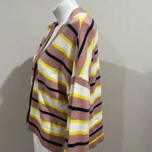 Ann Taylor pink striped button up cardigan thumbnail 7