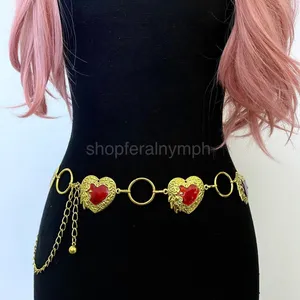 Gold Y2K Red Heart Open Ring Waist Chain Belt, Fits 25.5-45 Inches, X7GA1295 thumbnail 2