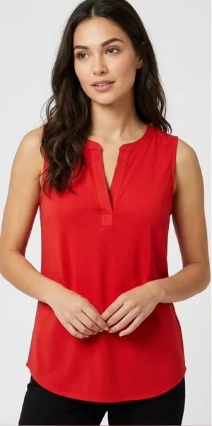 LOFT Loft Women’s Red Sleeveless Notch Neck Blouse Top Size Medium thumbnail 1