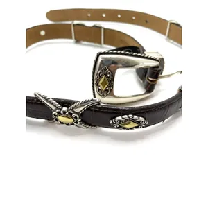 Brighton Belt #40388 Brown Leather Silver Gold Buckle Croc Embossed Size 30 Med thumbnail 2