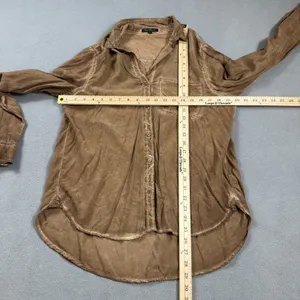 Velvet Heart Button Down Shirt Top Womens M Brown Washed Distressed Collared thumbnail 3