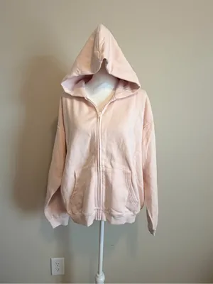 SKIMS Women's Cotton Fleece Classic Zip Up Hoodie in Barely Pink Size XL NWT thumbnail 7