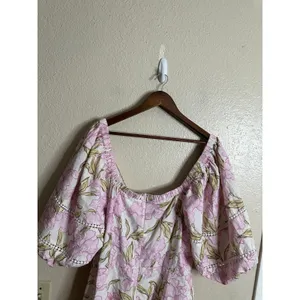 Amalie the Label Linen Blend Floral Puff Sleeve Crossover Cutout Mini Dress 16 thumbnail 7