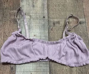 Free People Intimately Mauve Ribbed Bralette Medium M Ruched Lettuce Edge Crop thumbnail 1