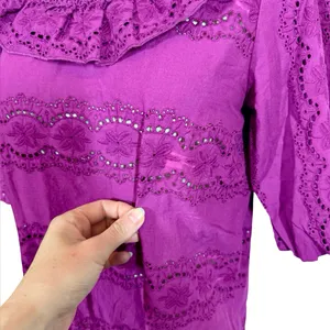 Sézane Elsa Blouse Eyelet Embroidered Ruffled Openwork in Purple Violet sz36/US4 thumbnail 9