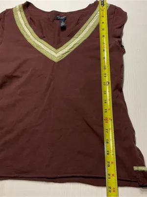 American Eagle Brown Green Chevron Trim V Neck Top Women/Jr Sz M Y2K thumbnail 5