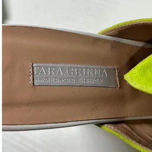 Tara Grinna Lime Green Suede Bow Mule Heels Handmade‎ in Italy Size 38 thumbnail 3